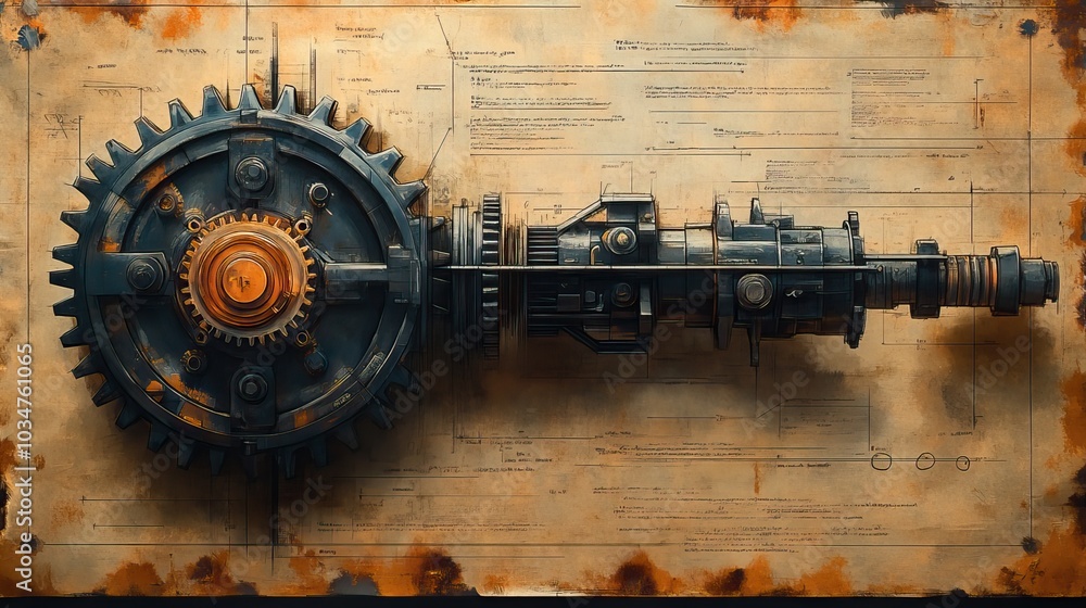 Poster hand drawnof machine with gears representing function concept in programming perfect for educational