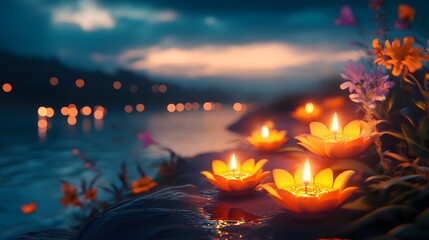 The Diyas or Indian style decorative lamps are characterized by their intricate designs using candles to illuminate the intricate patterns. They are often used during festivals such as Diwali.