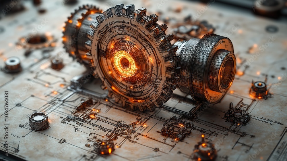 Poster depicting the function concept in programming featuring machine doodle drawing with intricate cogs a