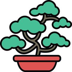 A potted plant with green leaves sits in a red pot