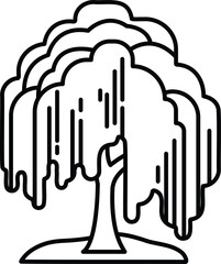 A tree with leaves and a long drooping branch