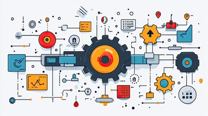 function concept in programming showcasing machine doodle drawing with cogs and wheels symbolizing the mechanics of coding and software development