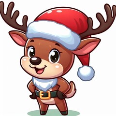 Fototapeta premium cartoon reindeer with christmas hat on white background