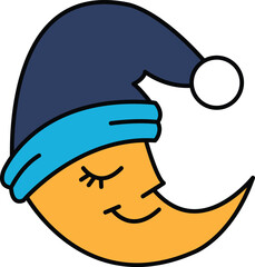 A cartoonish drawing of a smiling face with a blue hat and blue scarf