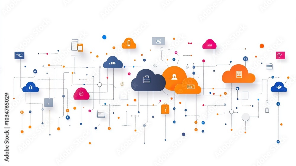 Poster cloud api integration with clouds dat streams and digital connections symbolizing seamless dat excha