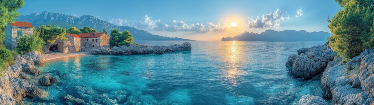 Stunning Panoramic View of Kolocep Island with Crystal Clear Waters and Lush Greenery, Ideal for Travel and Nature Enthusiasts