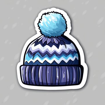 recommend clip art: Blue and White Knitted Beanie with Pom Pom - Winter Fashion Accessory