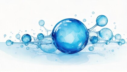 Abstract blue water molecules on white isolated background.
