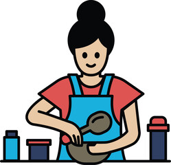 A woman is cooking in a kitchen