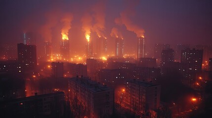 industrial chimneys emitting smoke into the atmosphere highlighting air pollution and its impact on air quality index.illustration