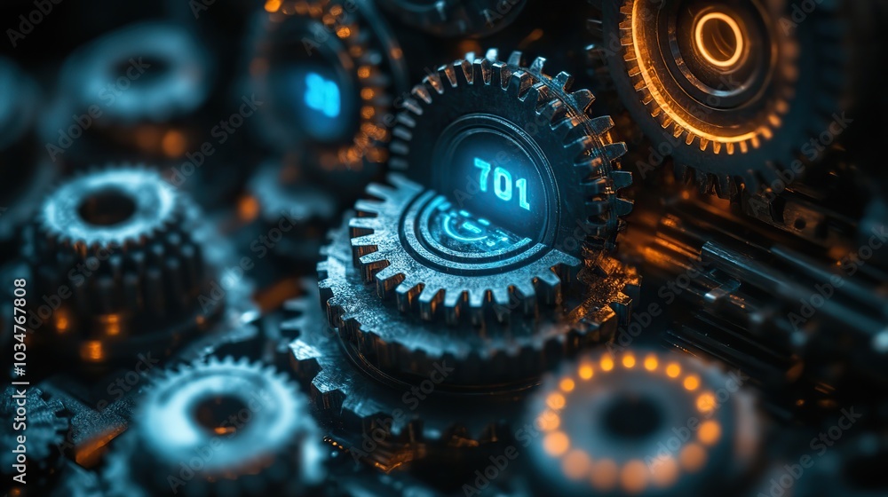 Fototapete interlocking gears with blue hues representing the concept of c programming language symbolizing the intricate and precise nature of coding and software development.stock image