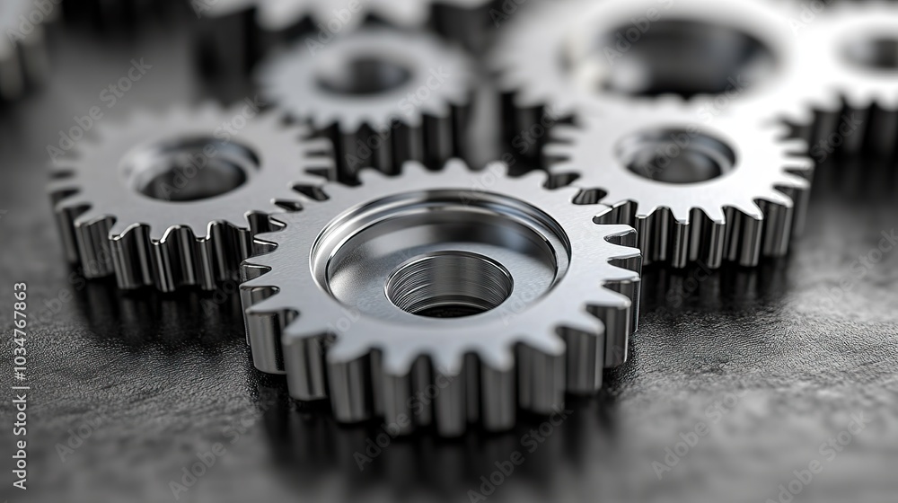 Poster intricate mechanical gears interlocking symbolizing teamwork effective work processes and collaborat