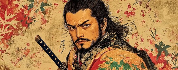 Fototapeta premium Formidable Samurai Warrior in Traditional Art Style