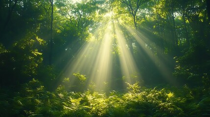 lush green forest with sunlight filtering through the trees symbolizing nature protection habitat awareness and forestation efforts.stock image