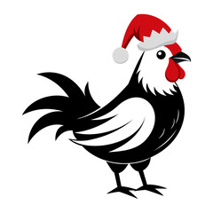 Rooster Christmas hat black and white color vector silhouette