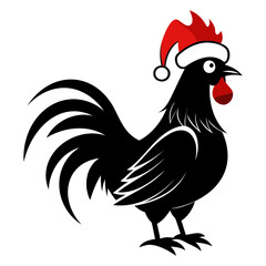 Rooster Christmas hat black and white color vector silhouette