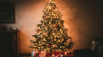 Cozy Christmas Tree with Presents Underneath