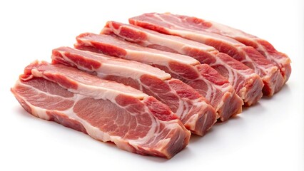Sliced raw pork meat isolated on white background with clipping path