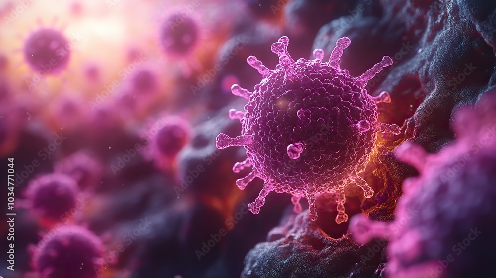 Poster microscopic view of targeted therapy at the cellular level showing cells and molecular interactions.