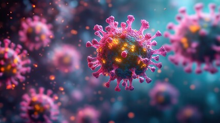 Obraz premium microscopic view of viruses highlighting their structure and interaction in biological environment.image
