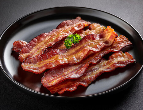grilled bacon on a black plate