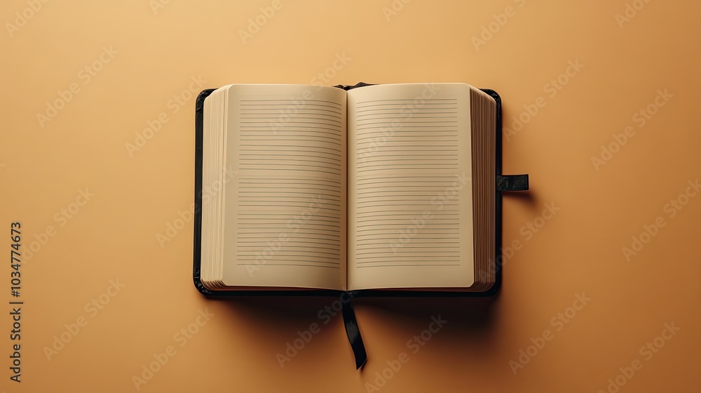 Aufkleber open book with blank pages on beige background symbolizing potential and creativity.image