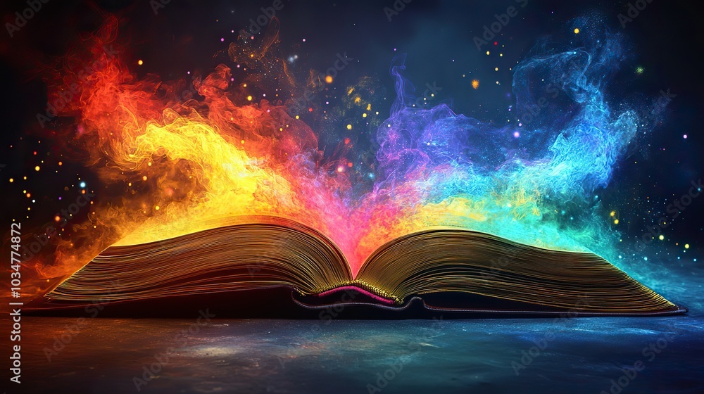 Poster open book with colorful pages symbolizing effective learning imagination and expanding horizons in e