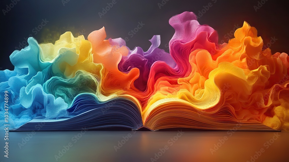 Poster open book with colorful pages symbolizing effective learning imagination and expanding horizons in e
