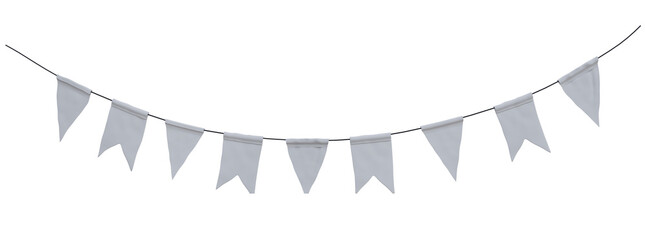 Carnival garland with white flags mockup template decoration for the day of the holiday, greeting card, invitation, design decoration, celebration, fair and festival element. Party garland Isolated