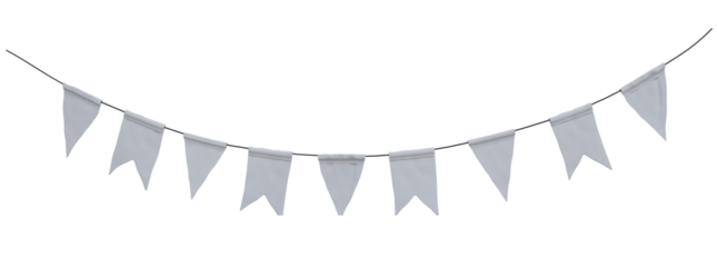 Carnival garland with white flags mockup template decoration for the day of the holiday, greeting card, invitation, design decoration, celebration, fair and festival element. Party garland Isolated