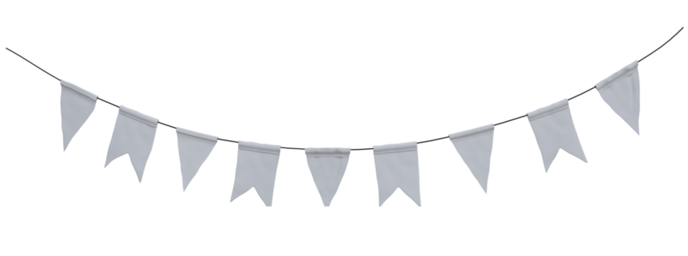 Carnival garland with white flags mockup template decoration for the day of the holiday, greeting card, invitation, design decoration, celebration, fair and festival element. Party garland Isolated