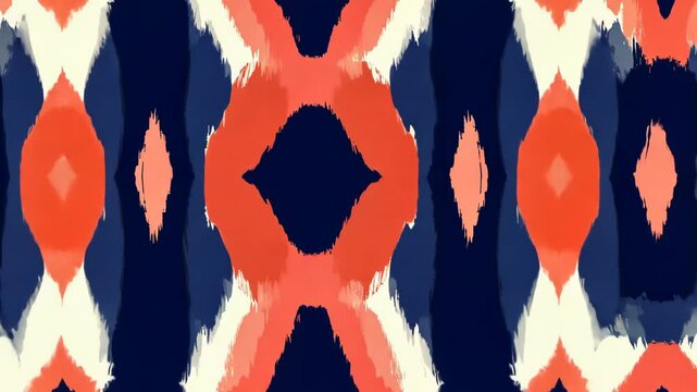 A blue and red ikat pattern with an abstract, modern design
