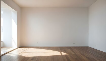 Empty room with wooden floor and white wall.