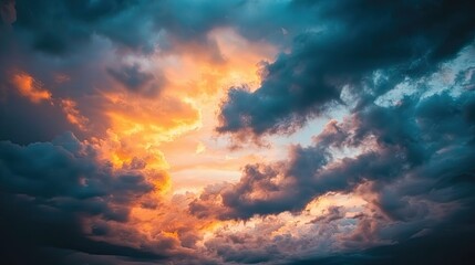 Obraz premium A dramatic sunset with dark clouds and vivid colors, creating a striking contrast in the sky