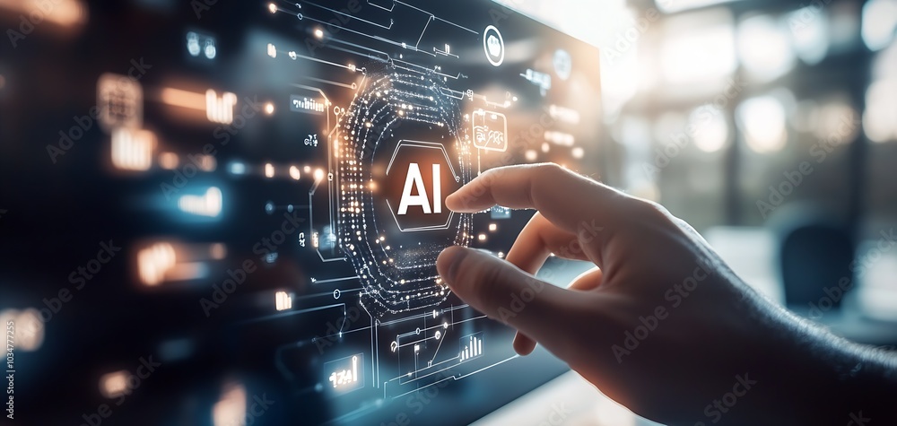 Aufkleber touching on an AI icon with the word 