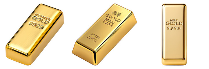 Shimmering Gold Bars Displayed Elegantly Isolated on Transparent Background