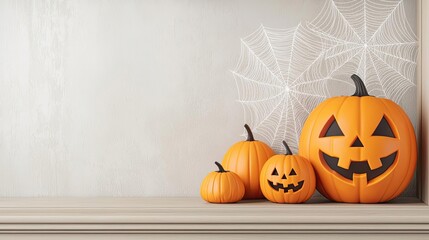 Halloween pumpkins with spider webs, seasonal decor