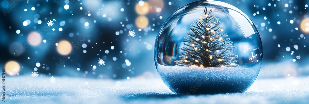 Poster festive empty glass transparent ball with christmas tree inside on it. : generative ai