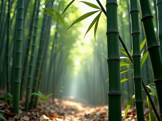 Forest of bamboo trees with a path in the middle