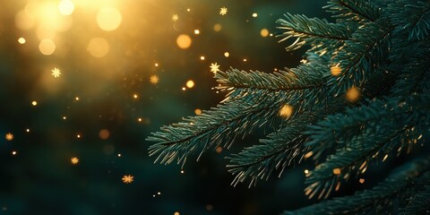 Glittering Snowfall on Evergreen Branches