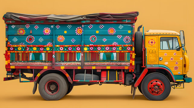 an indian truck art with solid background