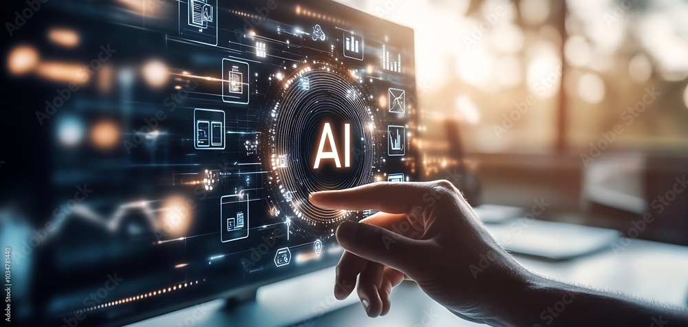 Poster touching on an AI icon with the word 