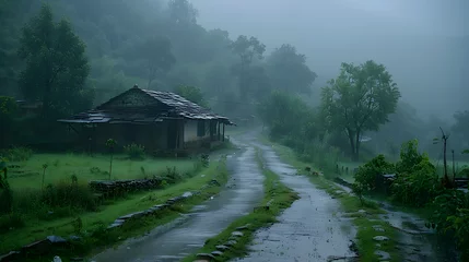 Beautiful landscape of rainy Indian village. Cool weather