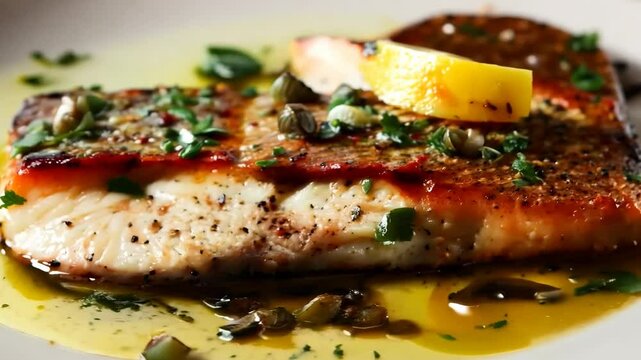 Pan-seared sea bass with lemon caper sauce, Video