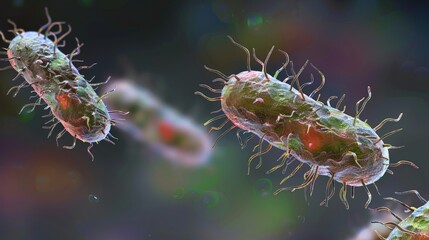 Fototapeta premium Ancient microbes under microscope reveal intricate cellular structures, showcasing their mysterious and ancient nature, ideal for scientific and educational content.