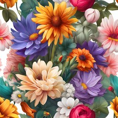 Obraz premium Many flowers of various colors are bright and cheerful.