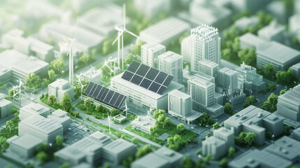 Wind turbines on the edge of the city, illustration style