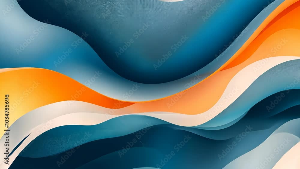 Poster abstract waves of blue, white, and orange create a dynamic pattern