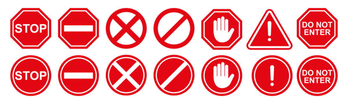 set de se&ntilde;al&eacute;ticas de stop de advertencia - Vector de stock