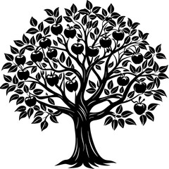 Obraz premium tree with silhouette apples and leaves